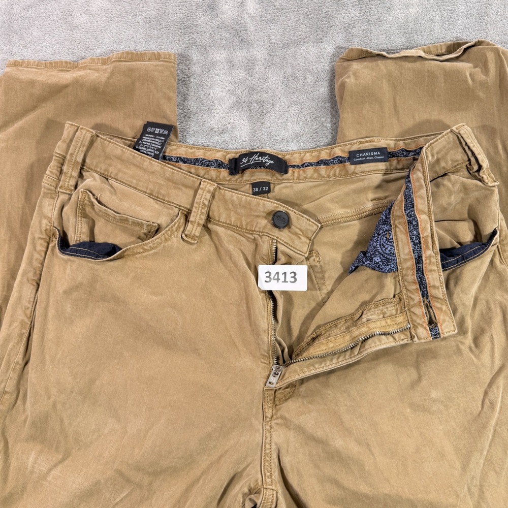 34 Heritage Charisma Pants Men 38x32 Tan Khaki Classic Fit Comfort Rise Trousers